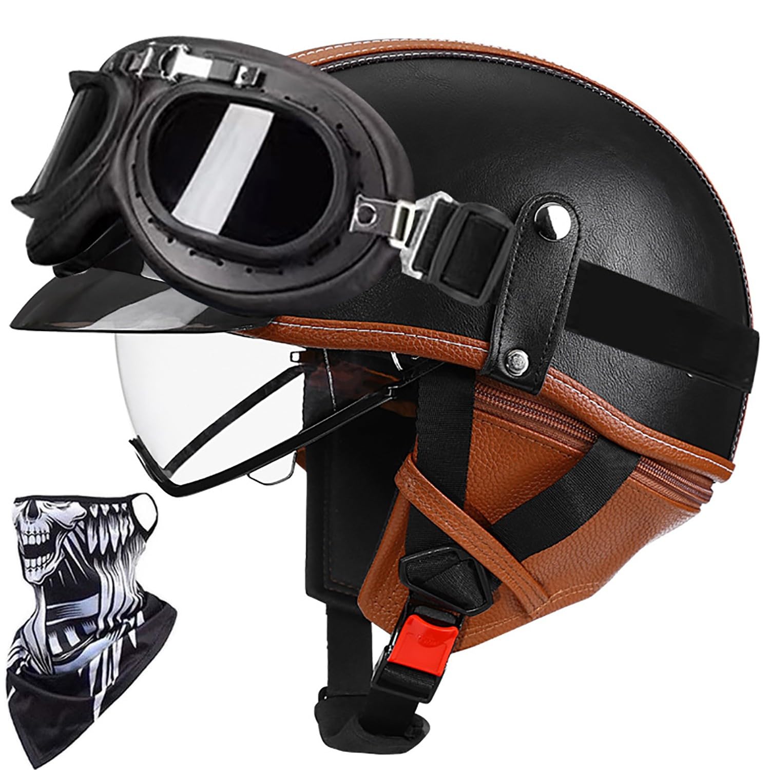 CNNGU PU Helmet Half Helmet For Men And Women, German Style Retro Open Face Helmet, Moped Scooter Half Helmet ECE Approved Vintage Locomotive Motorbike Half Shell Helmet