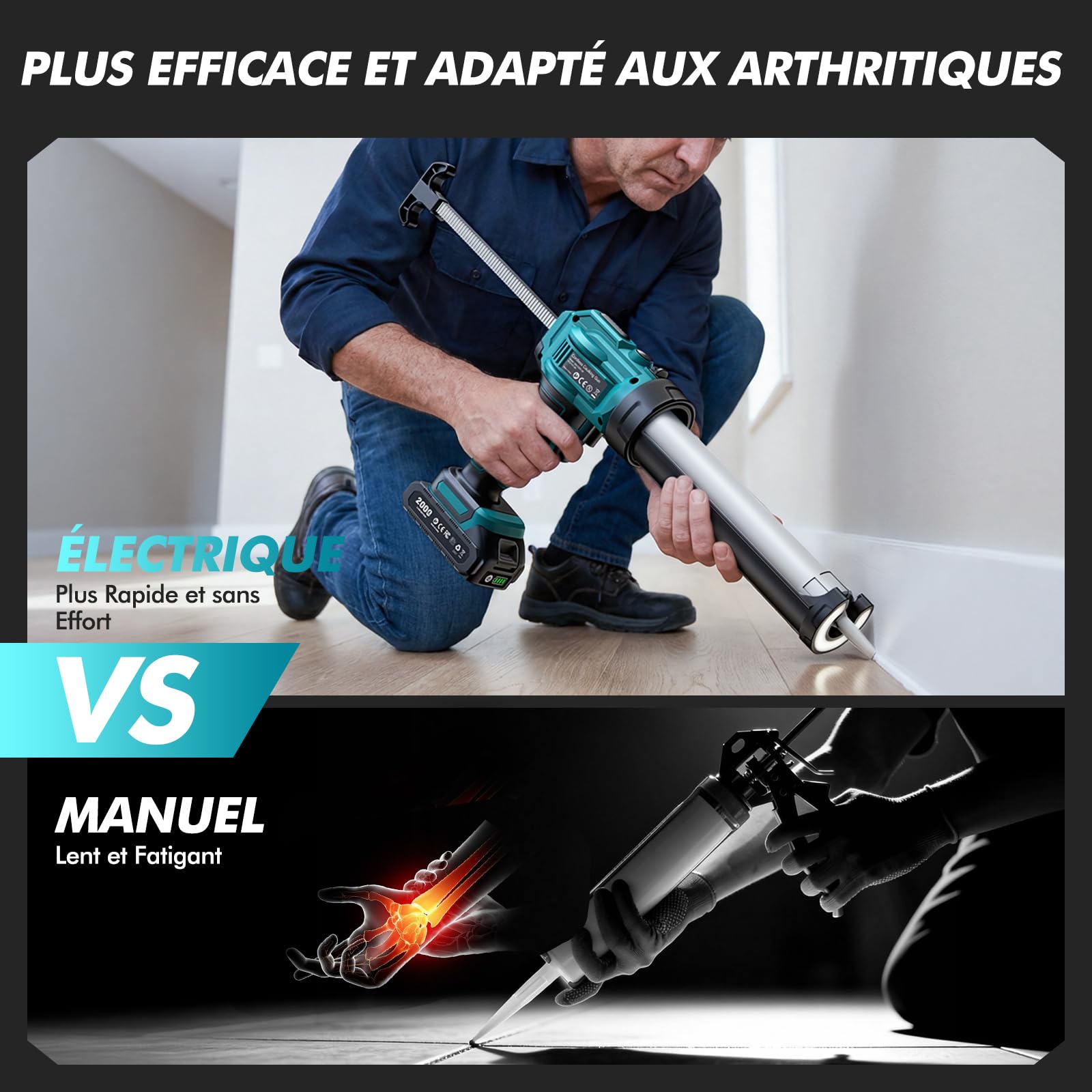 Pistolet Silicone Electrique Compatible Ma@kita 18V LED Pistolet Cartouche Calfeutrage 300 mL