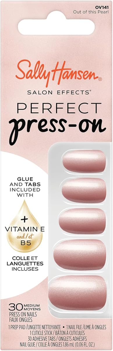 Sally Hansen Salon Effects Perfect Press-On Nails | Oval Shape | Easy to Apply, Non-Damaging | 30 Nails, Nail Glue, Adhesive Tabs, File | Out of This Pearl