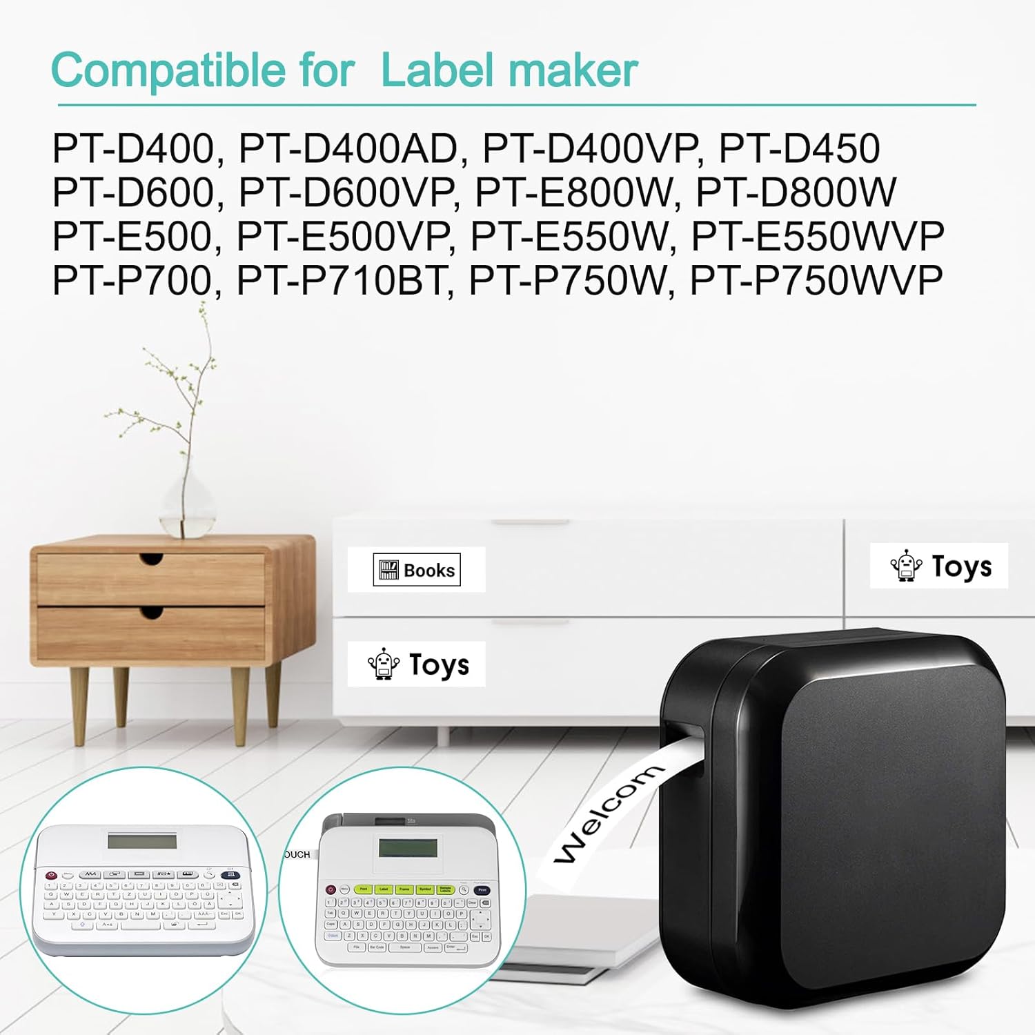 NineLeaf 10PK 18mm Label Tape Compatible for Brother P-Touch TZe-241 18mm 0.7'' Laminated White TZe241 TZ-241 3/4'' Black on White TZe TZ Tape for Ptouch Label Maker PT-D400 D410 D460BT D600 D610BT