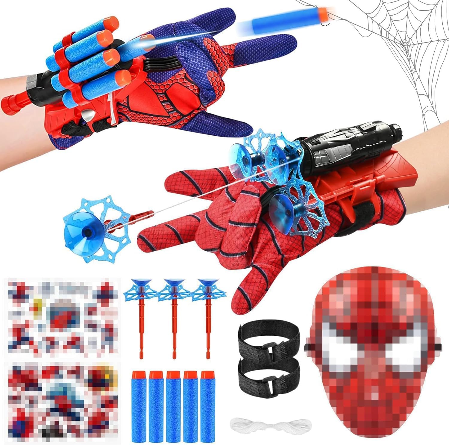 Braxel Lot De 2 Lance-Toile Spider – Jouet Super-Héros Enfant 3-10 Ans, Gants + 40 Fléchettes, Cadeau Garçon Fille Pâques Anniversaire Gants Spiderman Enfant 3 Ans