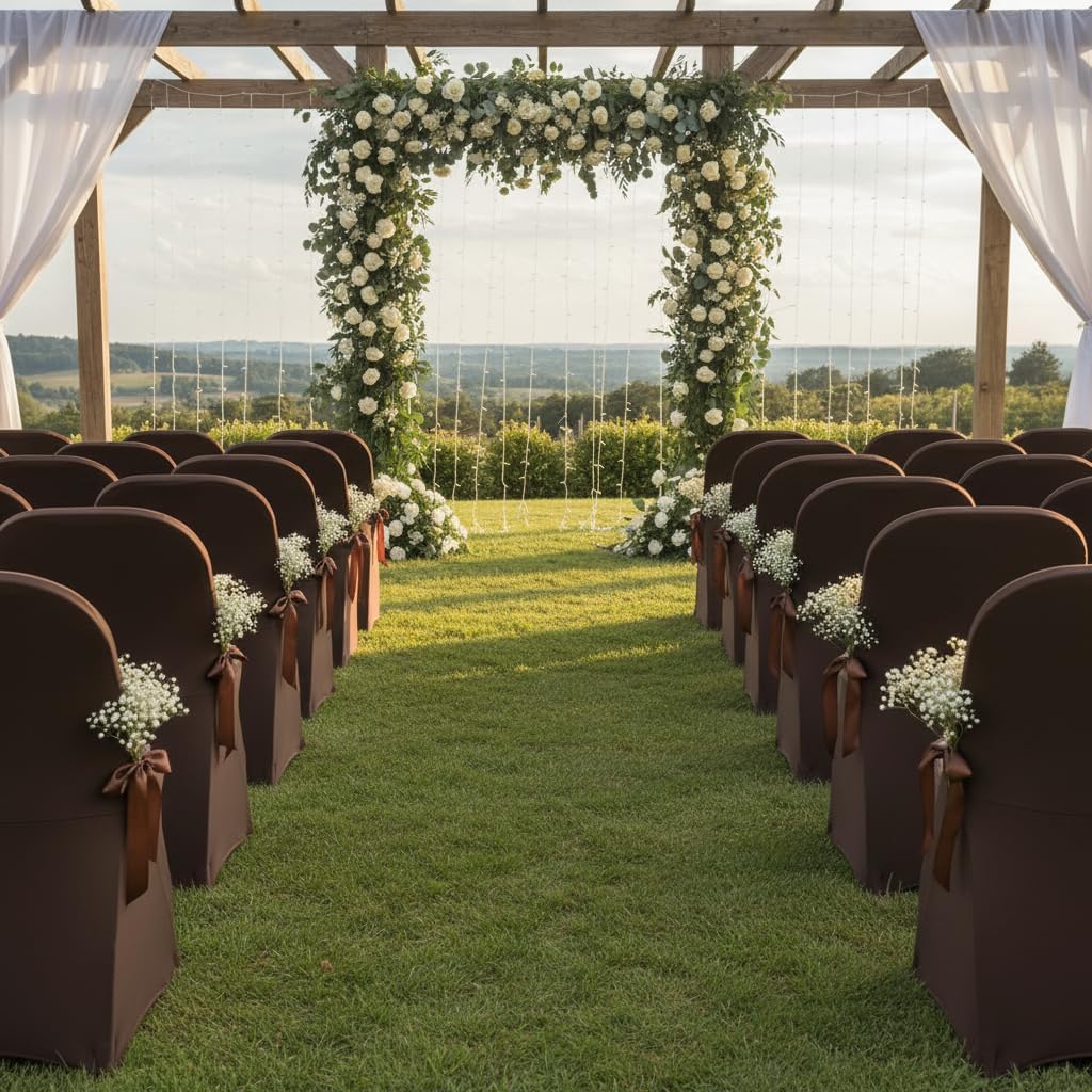 2 Packs Folding Chair Covers Cover for Dining Wedding Party (2, Dark Brown) image 5