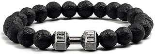 Dumbbell Charm Lava Stone Bracelet for Men | Black Gym Fitness Beaded Bracelet | Heavy Workout Style Gym Lover Accessory f... Price In India