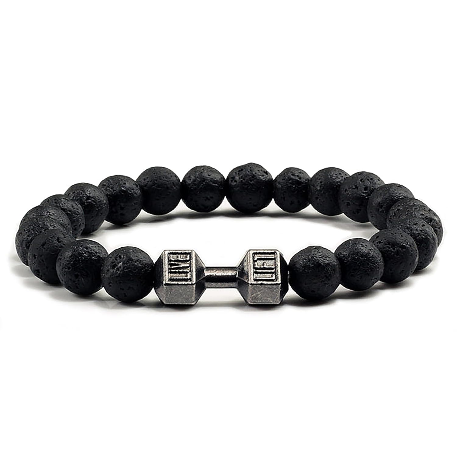 Dumbbell Charm Lava Stone Bracelet for Men | Black Gym Fitness Beaded Bracelet | Heavy Workout Style Gym Lover Accessory f... - Review, Price and Buying Guide