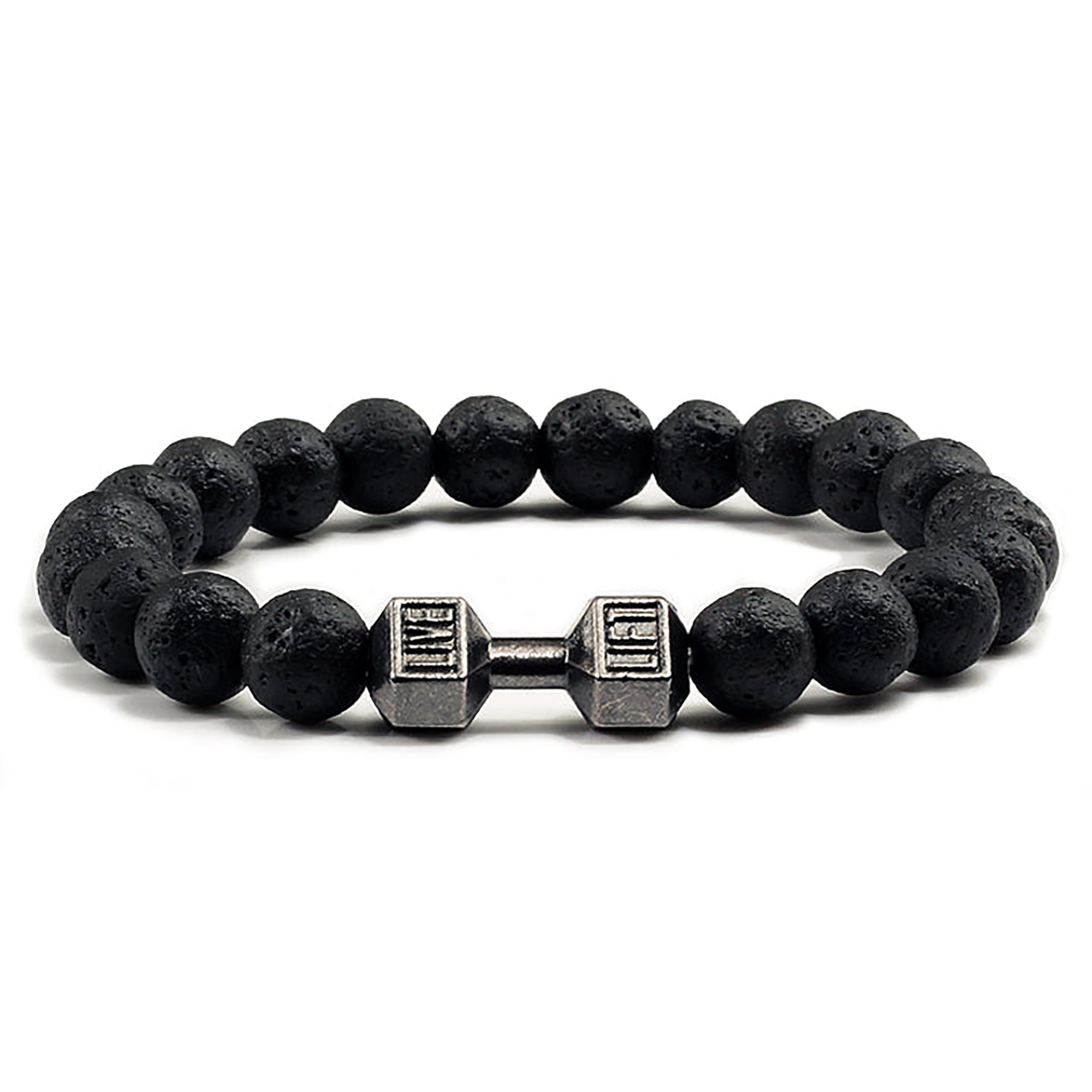 Dumbbell Charm Lava Stone Bracelet for Men | Black Gym Fitness Beaded Bracelet | Heavy Workout Style Gym Lover Accessory for Daily Wearing-image-14