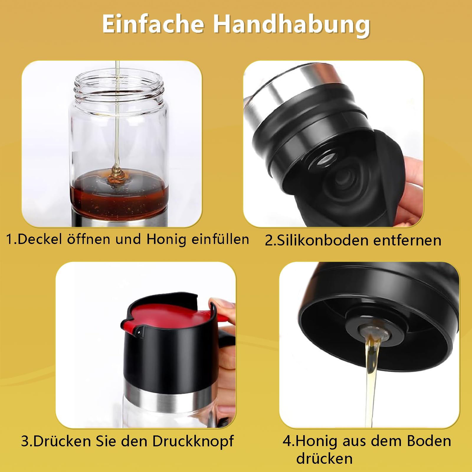 GOEDCH Honigspender Glas 300ml - Tropfsicherer Honigtopf Aus Borosilikatglas