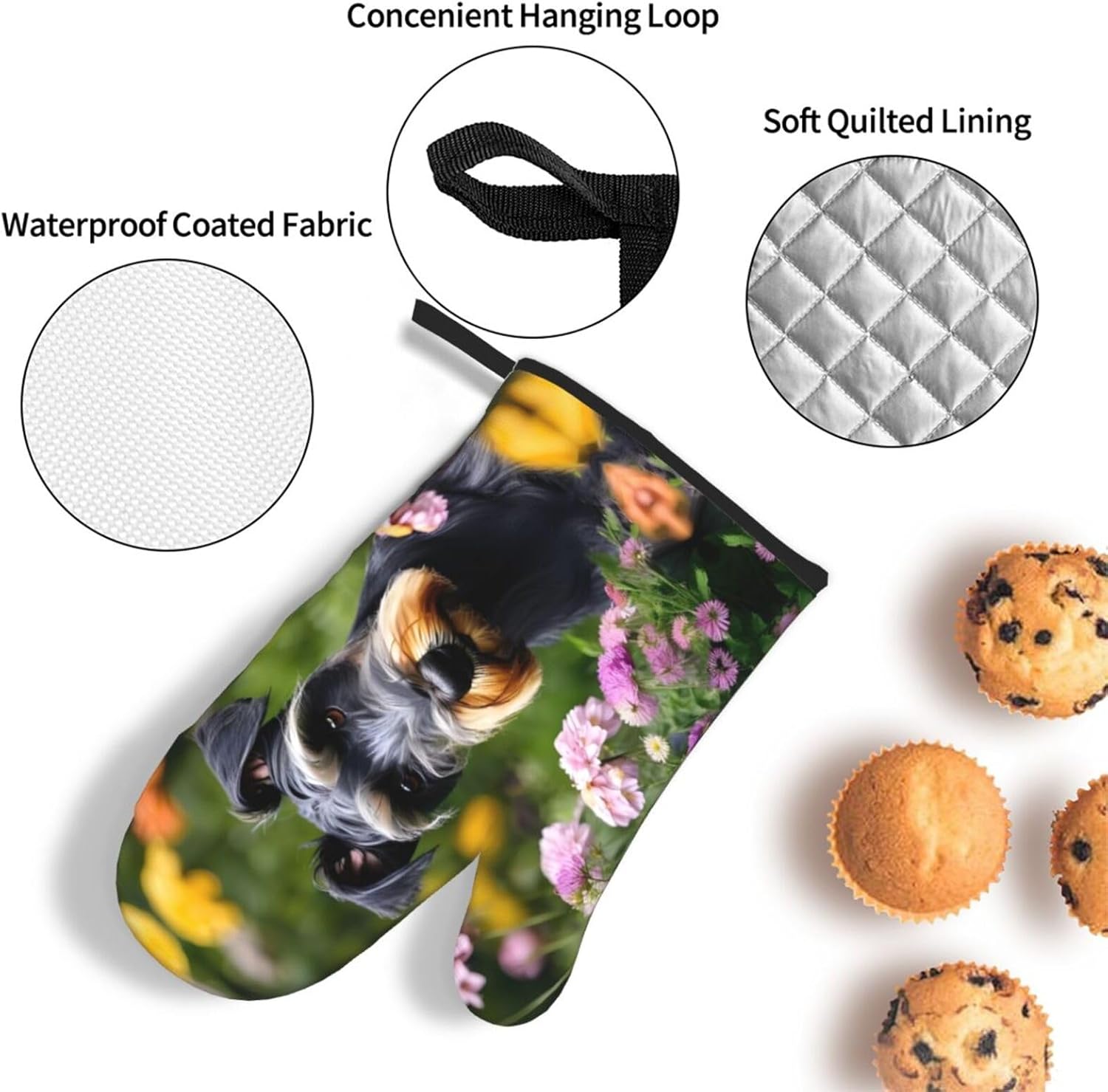 Schnauzer Print Heat Resistant Microwave Gloves, Used for Baking, Cooking, and Fashion Kitchen Essentials