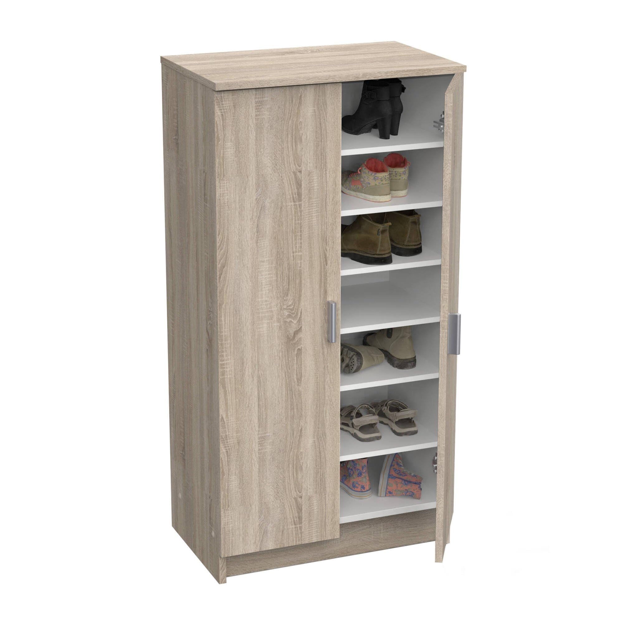 Dmora - Armadio scarpiera 2 Ante + 7 Scomparti Legno Rovere cm. 108 x 55 x 36, UNICO