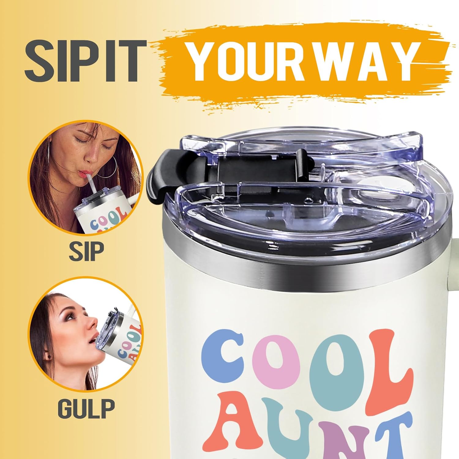 Auntie Gift Ideas, Aunt Gifts from Niece, Nephew - Cool Aunt Gift for Aunts to Be, Auntie, New, Promoted to Aunts - Birthday, Mothers Day, Christmas Gifts - 40oz Tumbler W Lid Straw - Image 6