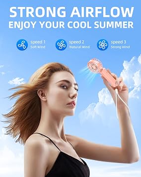 Portable Handheld Fan, Mini Desk Fan Foldable 1800mAh, 180° Ratotion, 3 Speeds, Ultra Quite, Up to 8H Long Use Time, Small Personal Cooling Fans Makeup Eyelash Fan for Women Girl, Rose Pink