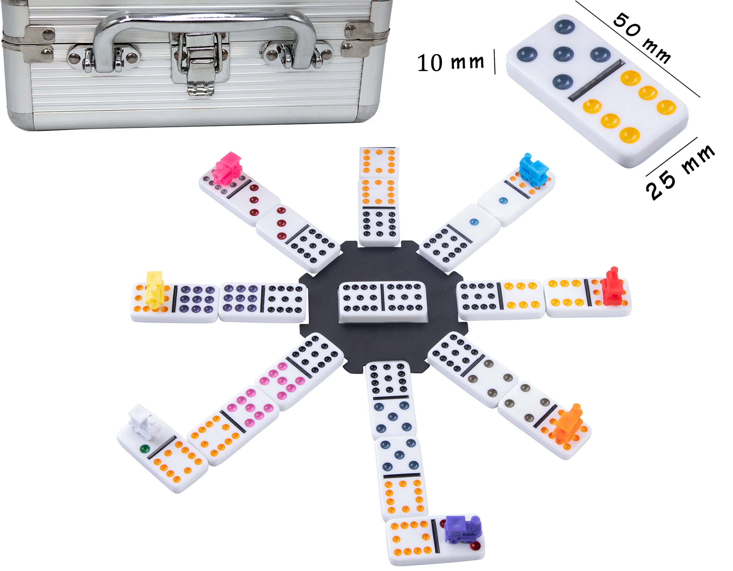 Engelhart – 250160 – Mexican Train – metalowe pudełko – komplet akcesoriów – domino D12 – 91 kamieni – dla 2–8 graczy – 6+