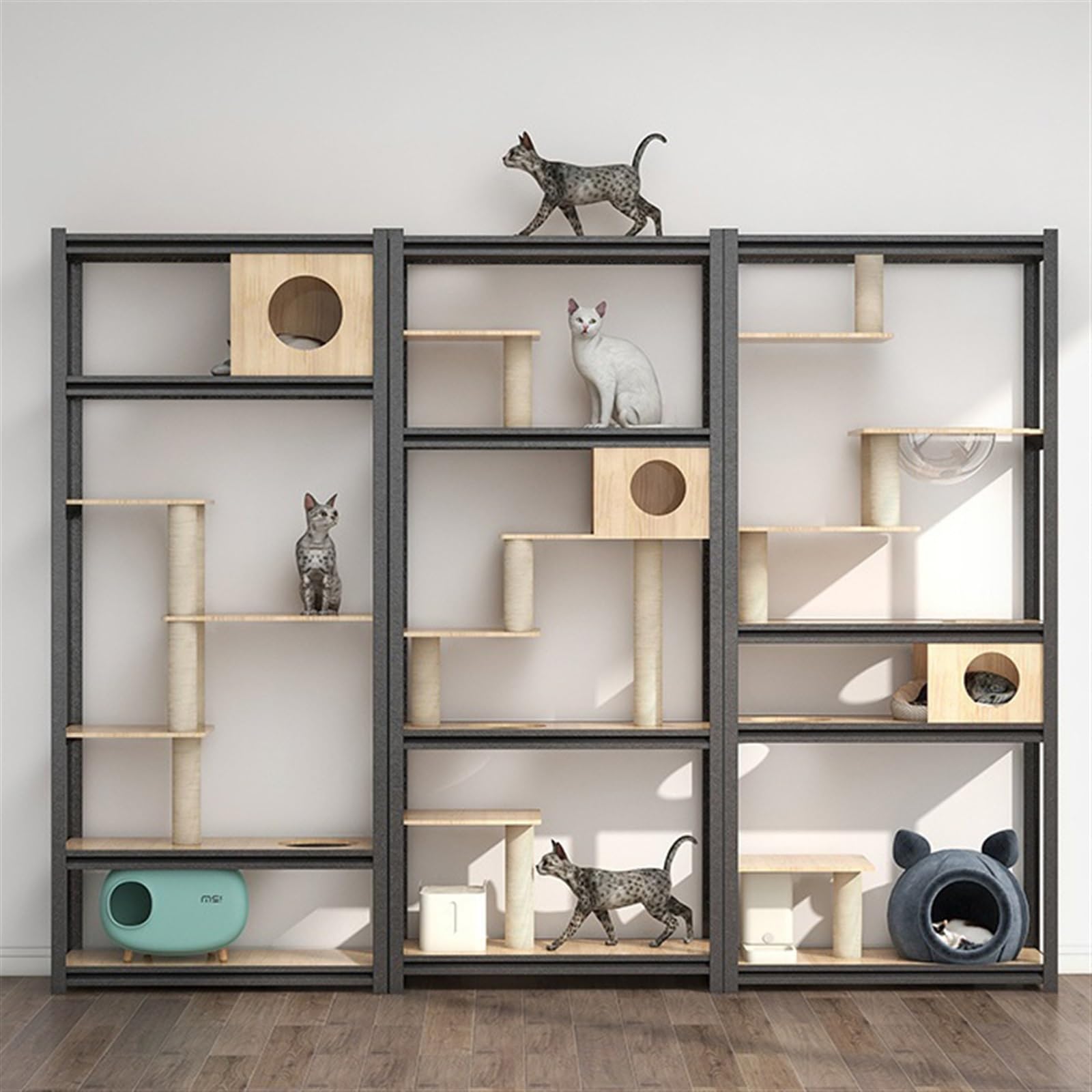 Gabbia per gatti Rastrelliera for gatti con struttura in acciaio Struttura da arrampicata for Grande parete in legno for Tiragraffi for for multistrato e nido for in uno