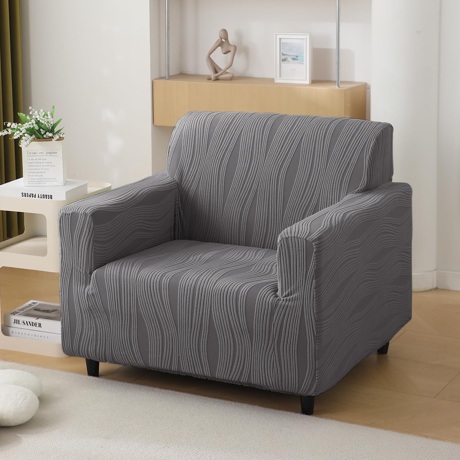 HOKIPO 200gsm Knitting Jacquard Sofa Cover 1 Seater Fully Covered, Porpoise Grey (NEW-AR-5307-GRY) HOKIPO 200gsm Knitting Jacquard Sofa Cover 1 Seater Fully Covered, Porpoise Grey (NEW-AR-5307-GRY)