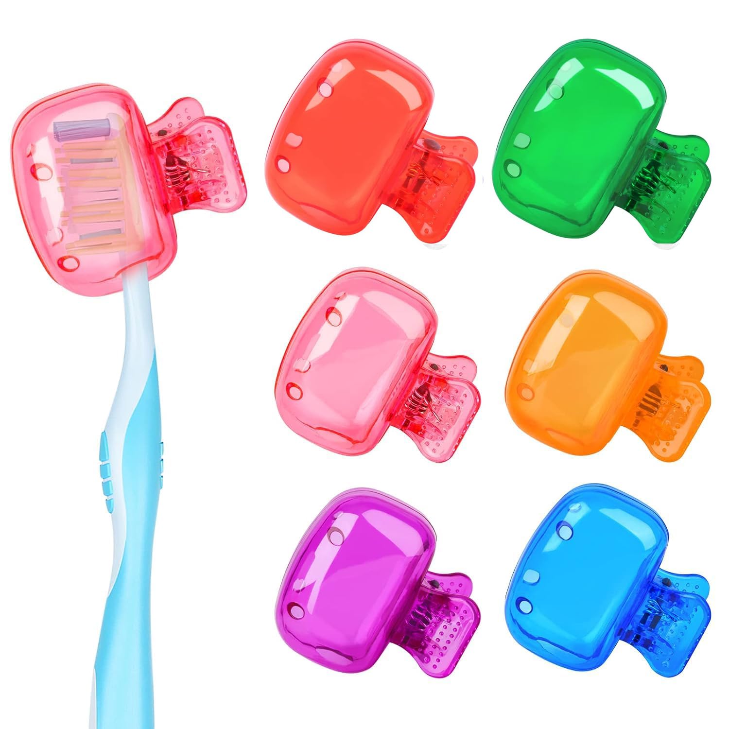 Force24 - 6 Pack Toothbrush Cover Portable Travel Toothbrush Protector Coverings Clips Cap Brush Plastic Clip's Covers for Household Travel, Camping, Bathroom, School, Work (Multicolor) (Pack of 6)