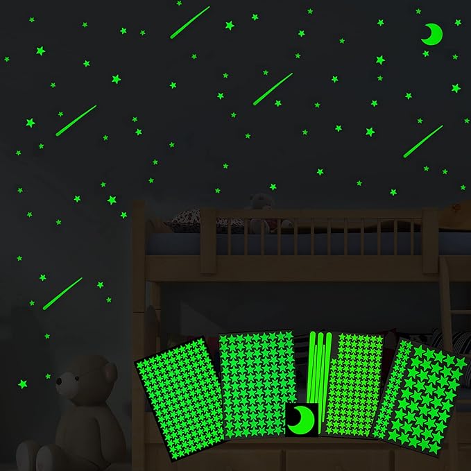 Realistic Glow in The Dark Stars and Moon, 500pcs Glow Stars and Shooting Star