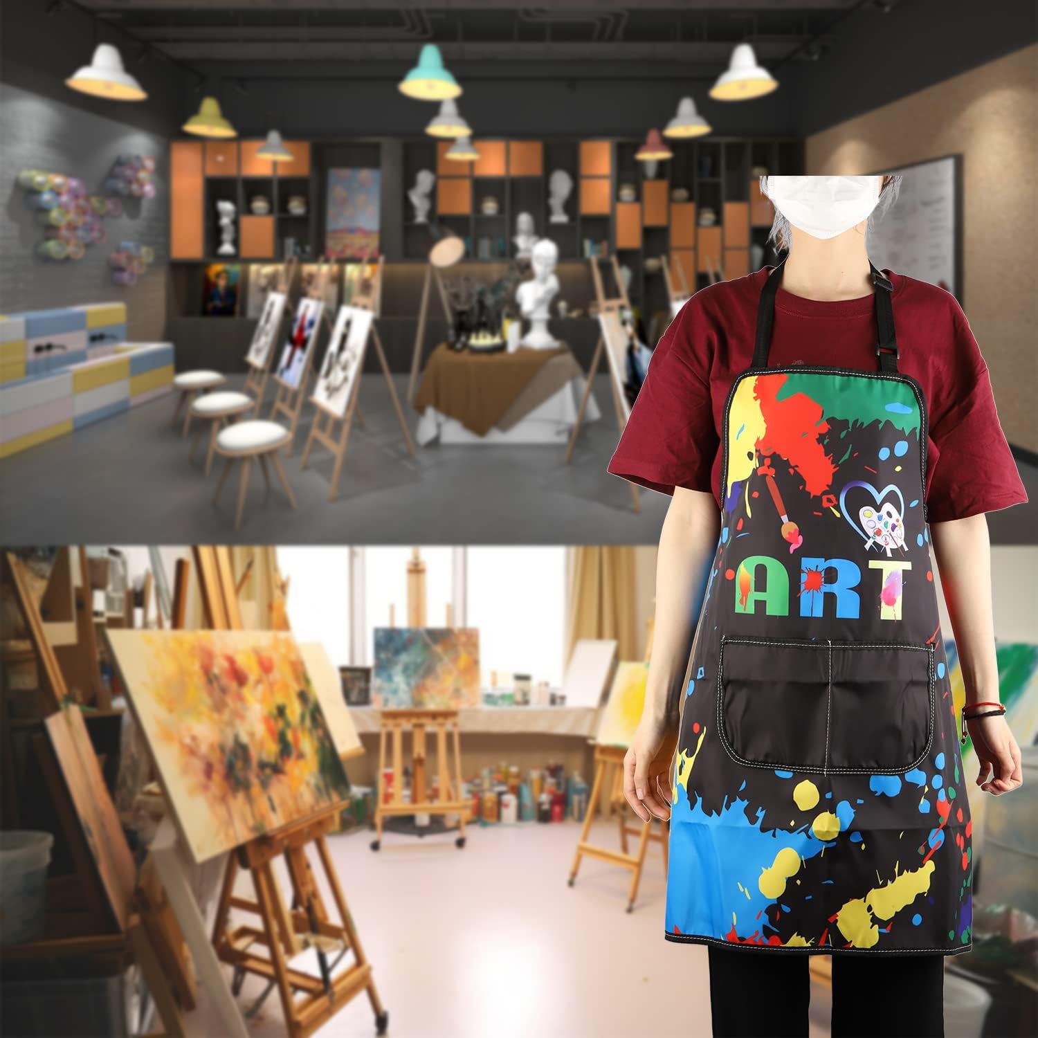 MBMSO Painting Artist Apron with Pockets Artist Painter Gifts Art Lover Gift for Art Teacher Student Painter Apron Waterproof - Image 6