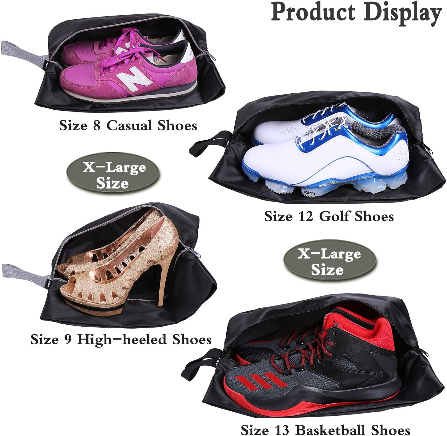 YAMIU Travel - Juego de 2 Bolsas Impermeables de Nailon con Cremallera para Zapatos para Hombre y Mujer (Negro)