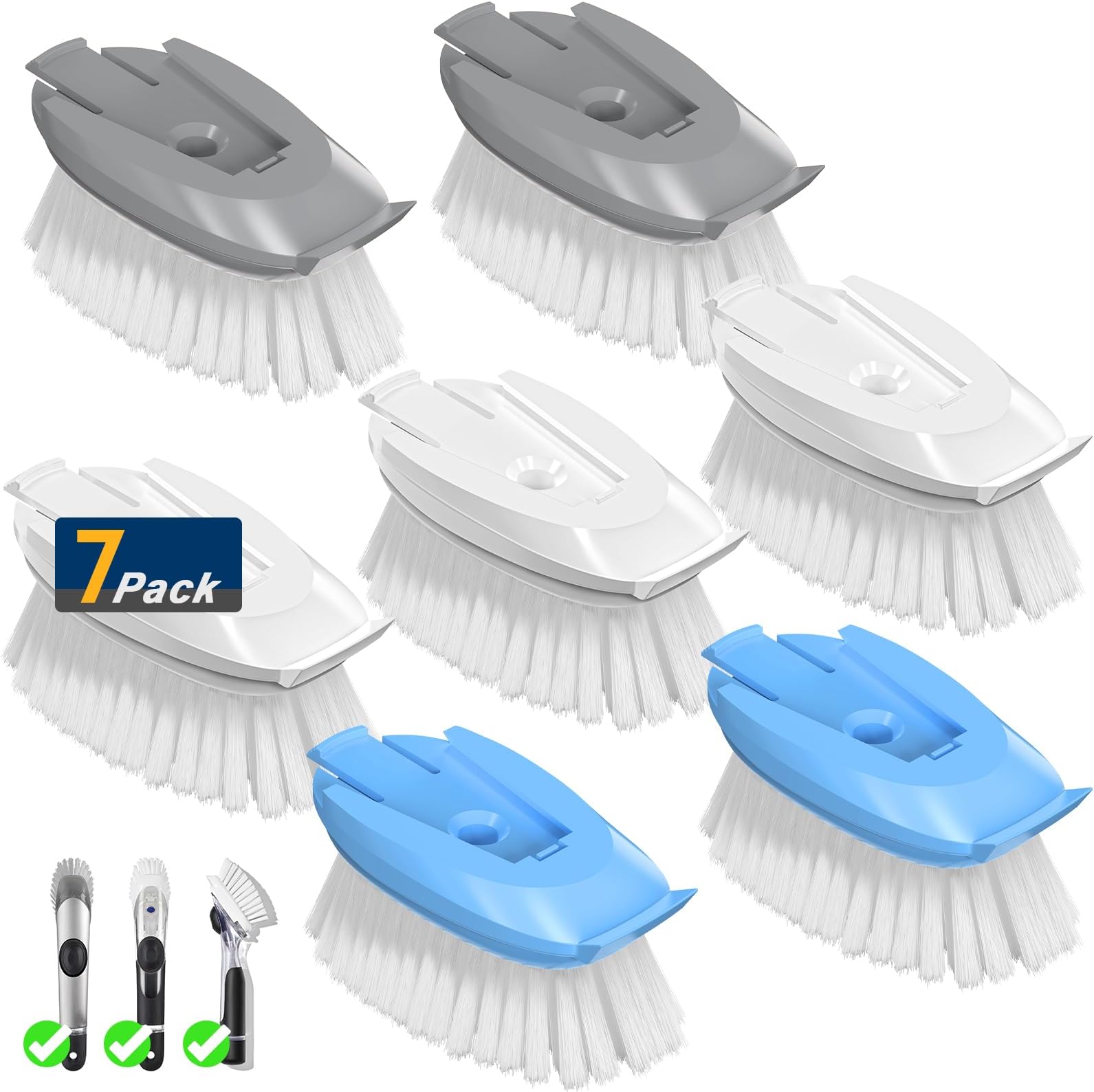 for OXO Dish Brush Refill Head: 7 Pack Dish Brush Cleaning Soap Dispensing Head Replacement for Scrubber (White)