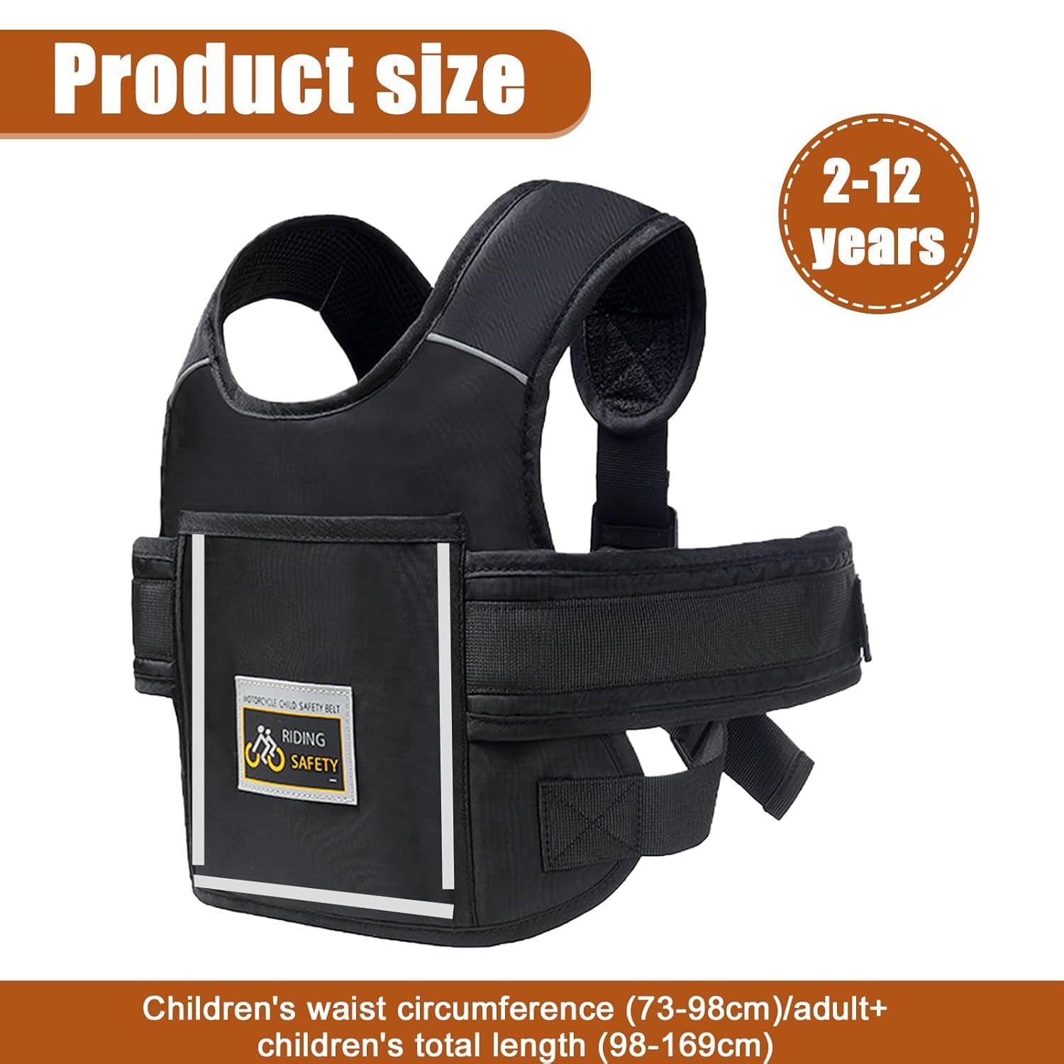 Ceinture de Sécurité Moto Enfant Réglable Harnais avec Bandes Réfléchissantes pour Voiture Électrique Bébé 2-12 Ans