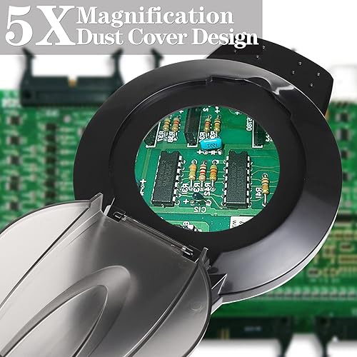 Miniatura 3 de KIRKAS - Lupa 5X con luz y soporte, 2,200 lúmenes, regulable, lente de cristal real de 8 dioptrías, lámpara de aumento LED, brazo oscilante