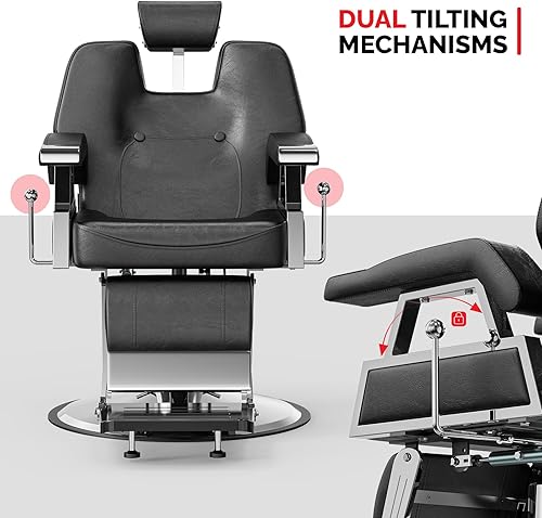 Vista 13 de OmySalon Silla clásica de peluquería reclinable para peluquería para todo propósito, bomba hidráulica resistente, reposacabezas ajustable