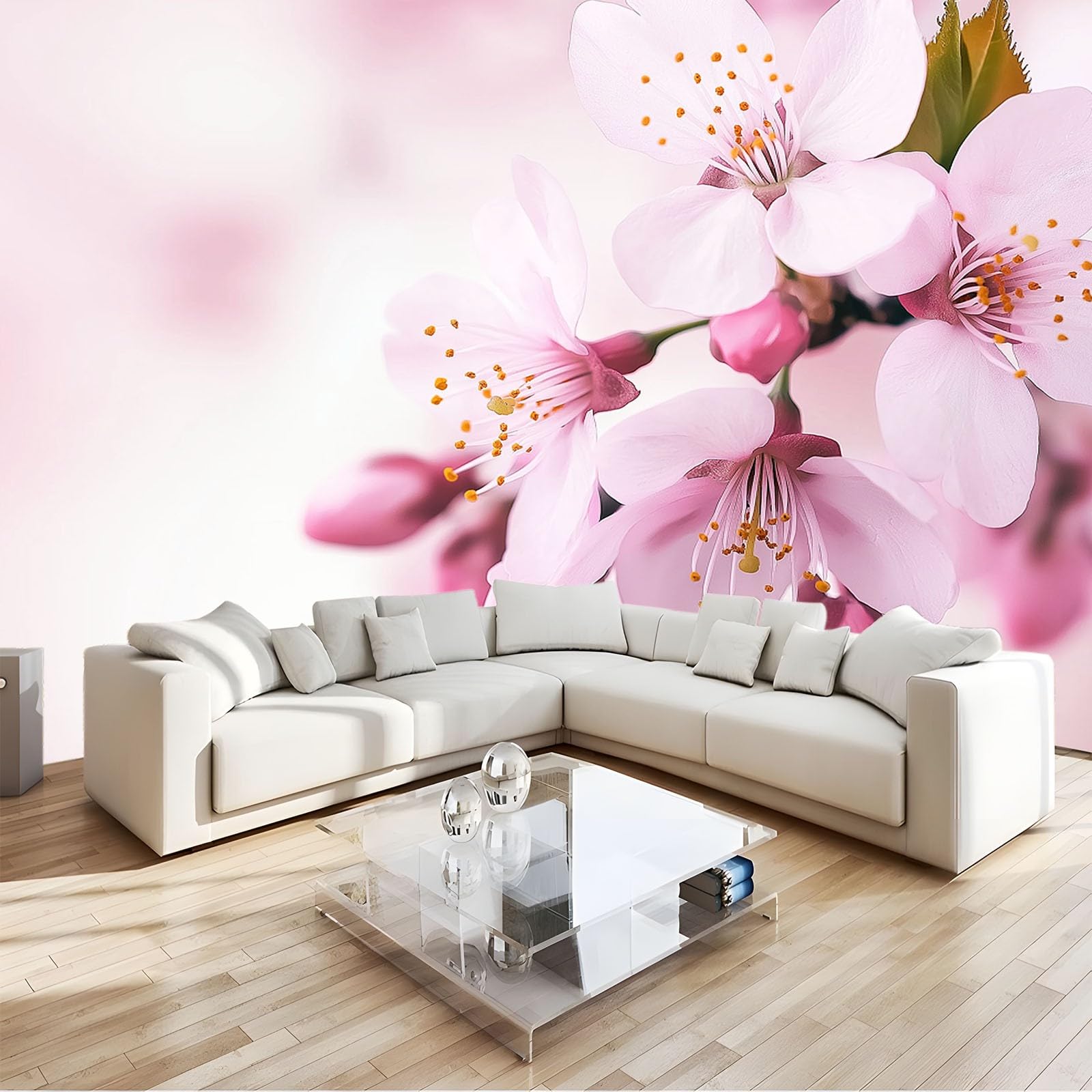 Revêtement mural décoration fleurs de pêcher papier peint panoramique floral 150 x 105 cm