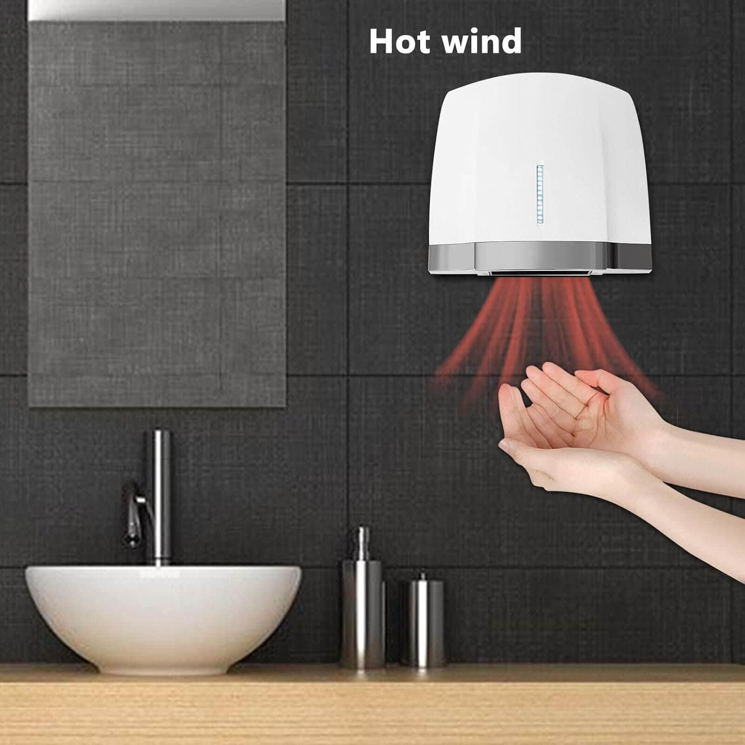 トイレ用ハンドドライヤー 業務用 自動電動ハンドドライヤー デュアルコントロール温水+壁掛け式 家庭用/ショッピング/浴室用 ホワイ