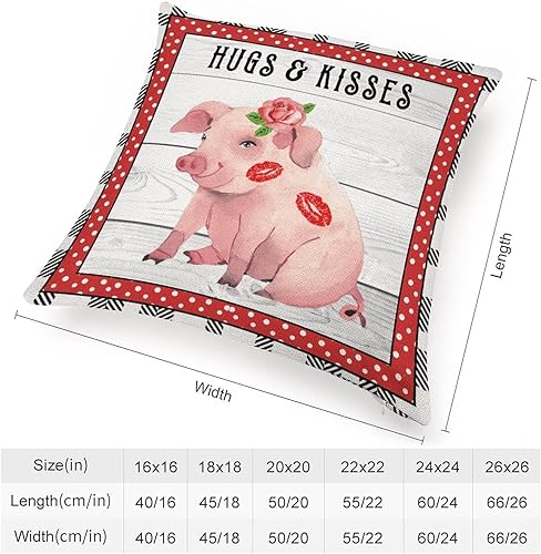 Miniatura 2 de Valentines Day Pig Hugs  Kisses Decorative Throw Pillow Covers 16x16 Farmhouse Square Accent Valentine Pillow Cushion Cover Case for Sofa Bedroom