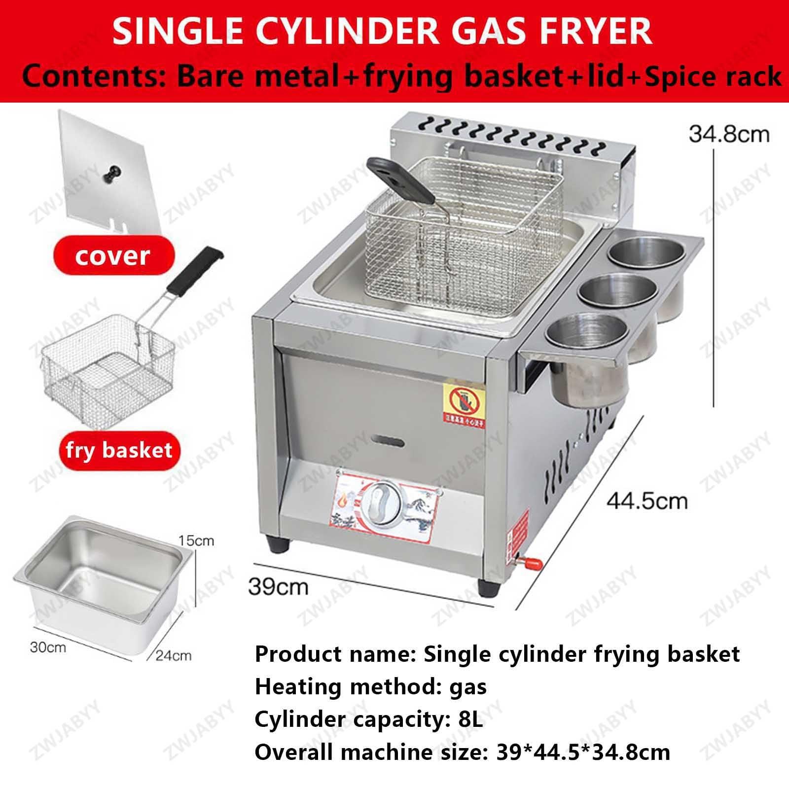 Freidora de gas comercial, grande, acero inoxidable, control de temperatura independiente, con cestas y tapa, para restaurante, hogar, cocina