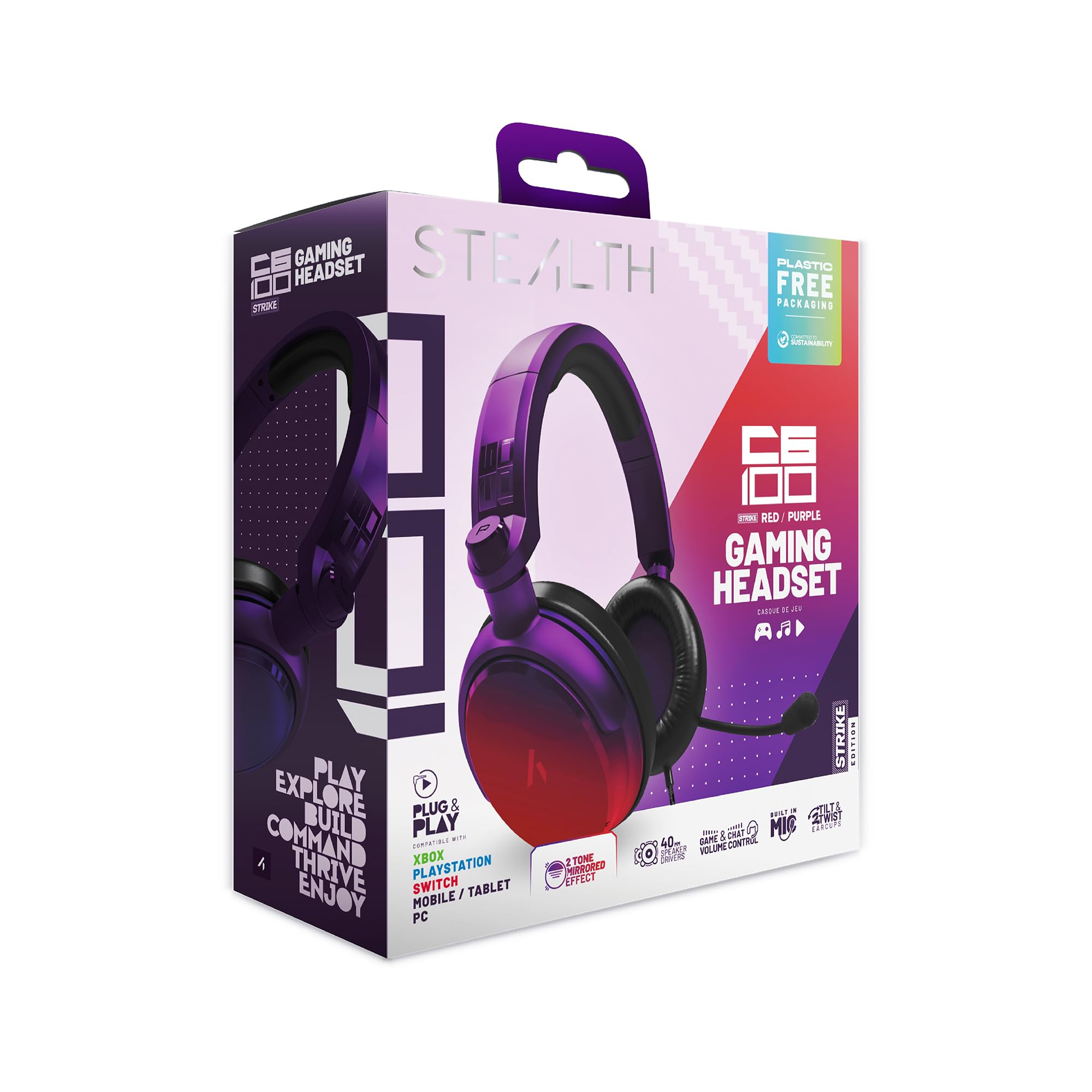 STEALTH C6-100 STRIKE Cuffie da gaming Rosso viola multipiattaforma Xbox PS Switch PC