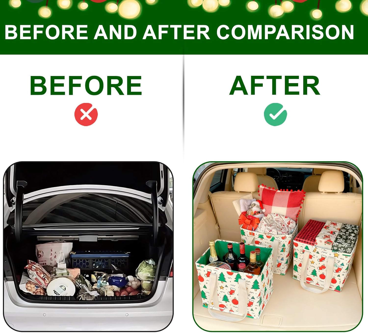 VENO 3 Pack Christmas Reusable Grocery Bags, Shopping Bags for Groceries, Tote with Handles and Hard Bottom, Foldable Shopping Cart Organizer, Water Resistant, Heavy-Duty (Jingle Mix, 6 Gallon) - Image 8