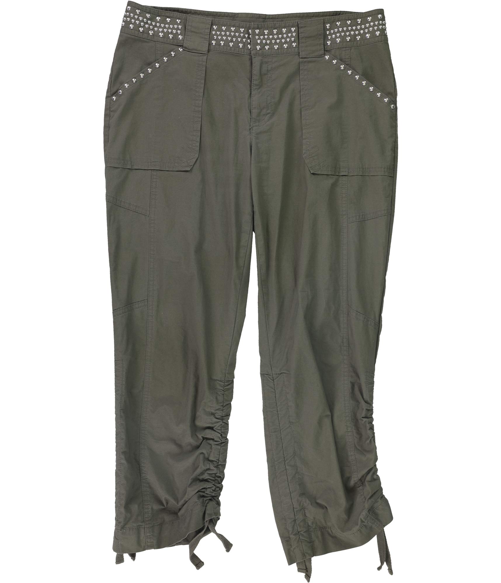 INC Womens Pants Studded Ruched-Hem Cropped Stretch Green 2