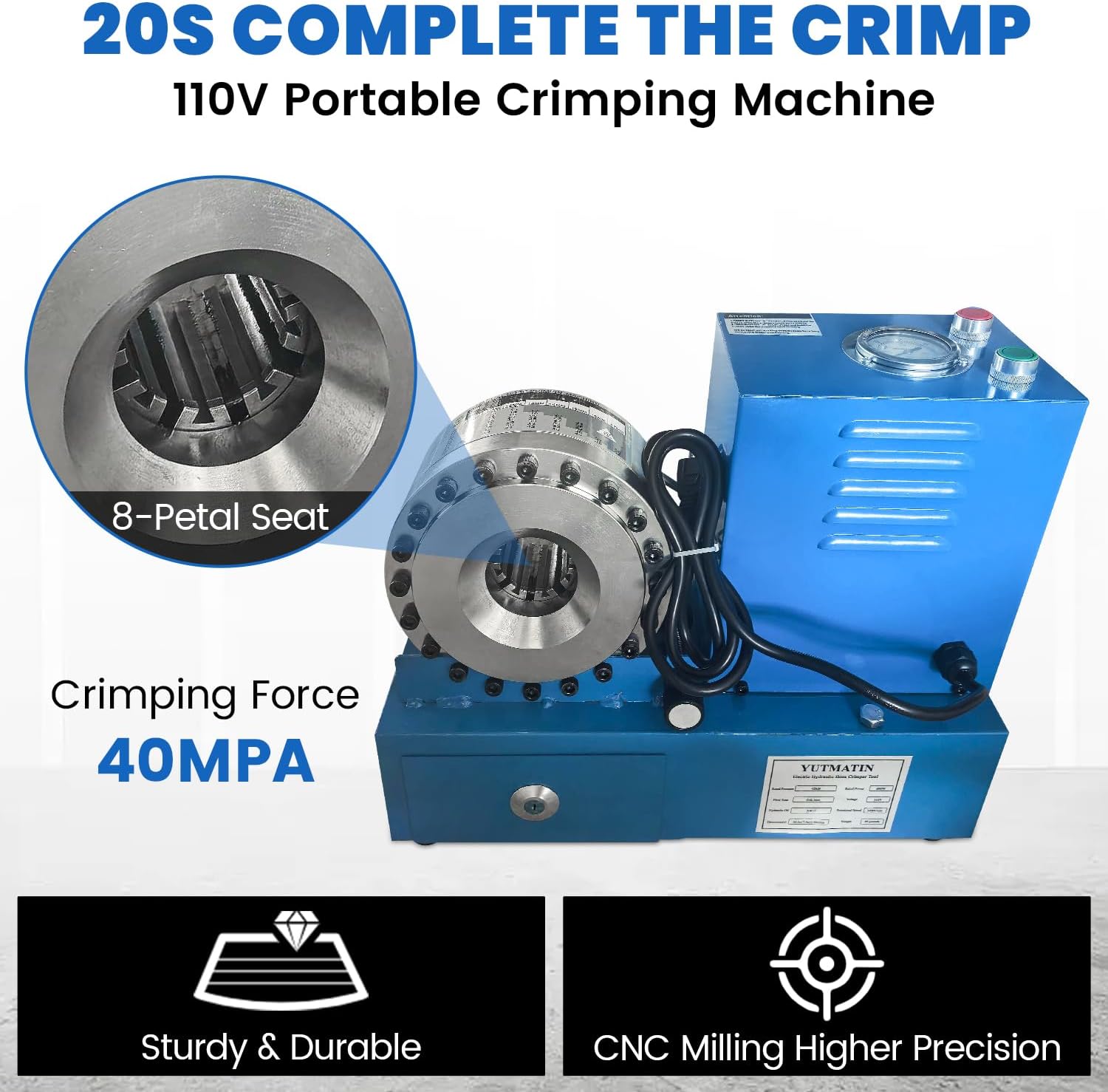 110V Electric Hydraulic Hose Crimper Machine with 9 Dies, Portable Crimping Tool with Limit Switch for AC Lines, Farm Equipment, Automotive, Multi-Diameter Hydraulic Pipe Crimper Kit