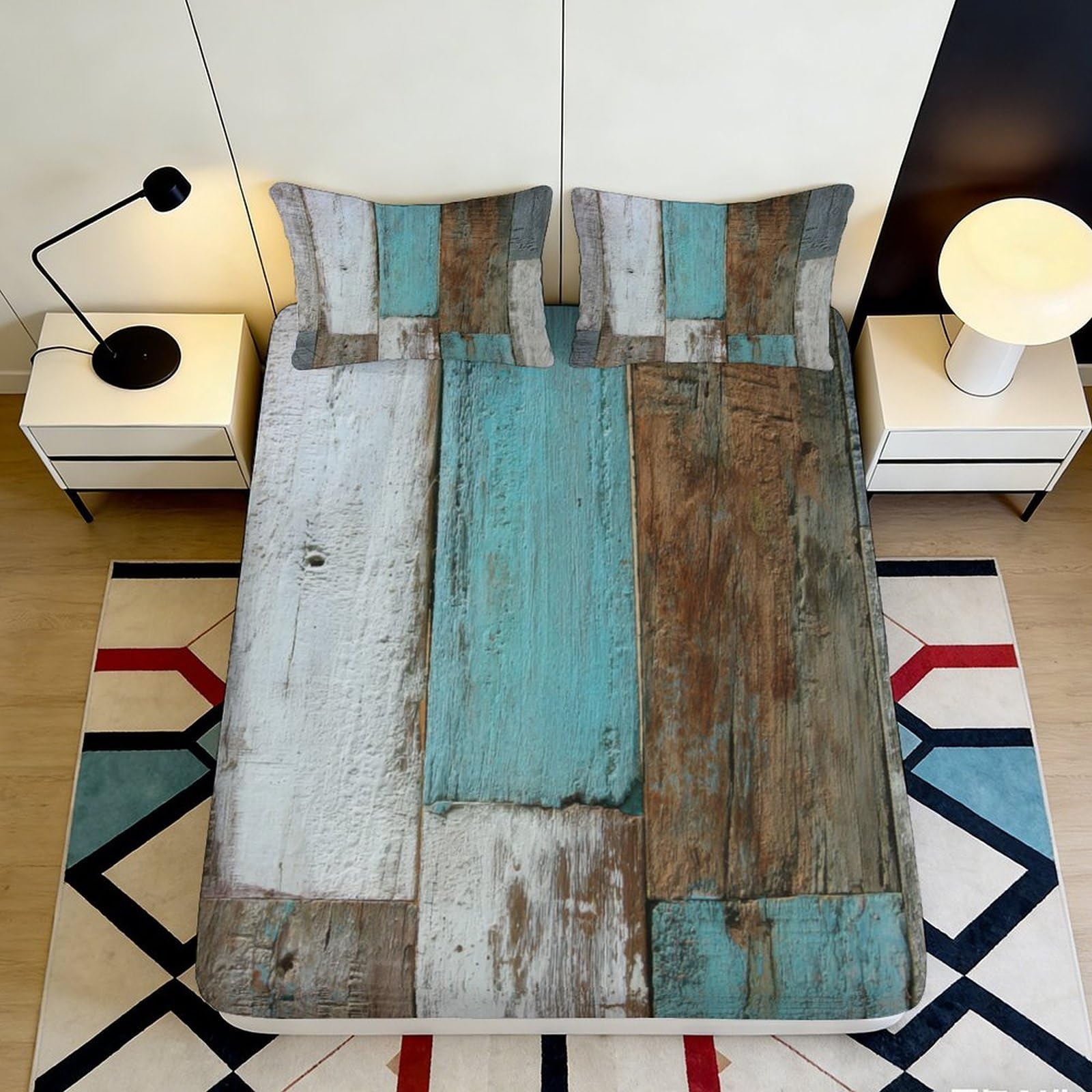3D Printed Rustic Wood Fitted Sheet Microfiber Bedroom Decor Vintage Plank Mattress Cover for Home Dorm Protection 90x200x25cm