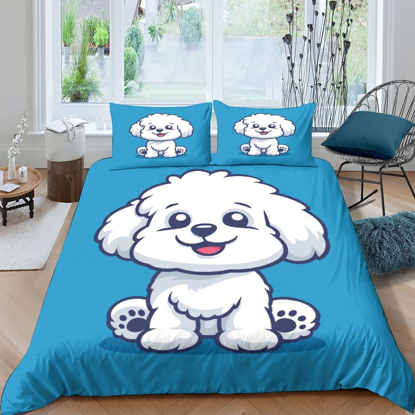 Housse de couette 3 pièces microfine confort motif chien 3D