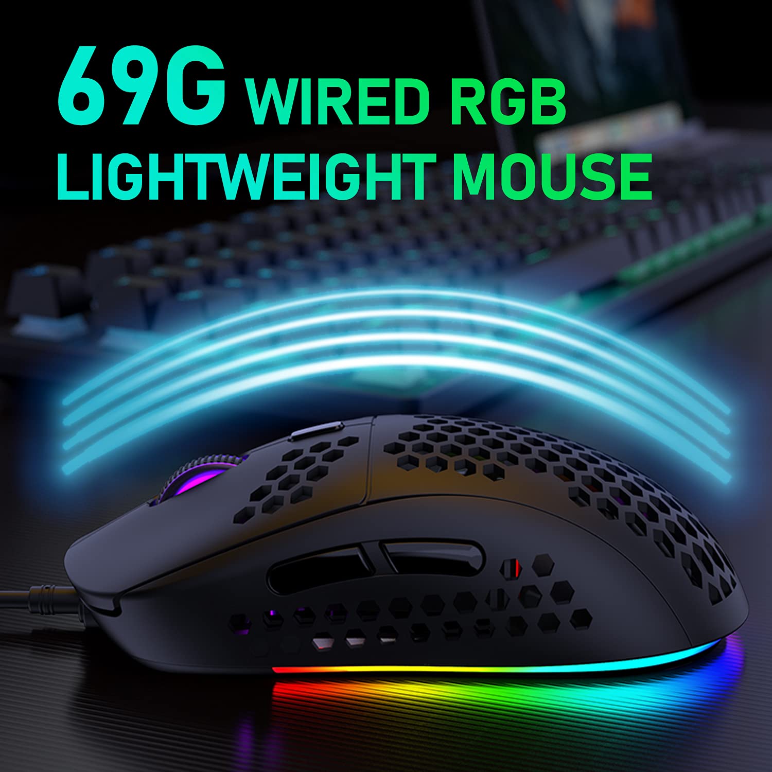Combo De Teclado Y Ratón para Juegos con Cable-Interruptor Negro,Azul | 60% Distribución UK，Interruptor Azul, Mini De 62 Teclas, Retroiluminación Arcoíris, Anti-Ghosting Completo, 6400 DPI 6 RGB