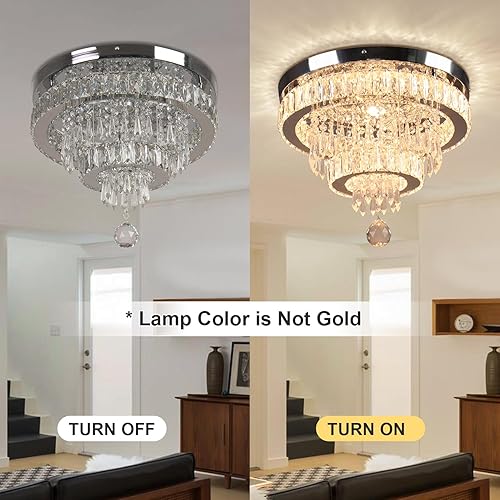 Miniatura 3 de Finktonglan Candelabro de cristal de 16 pulgadas, 2 anillos, lámpara de techo de cristal moderna, lámpara LED para comedor, dormitorio, sala de