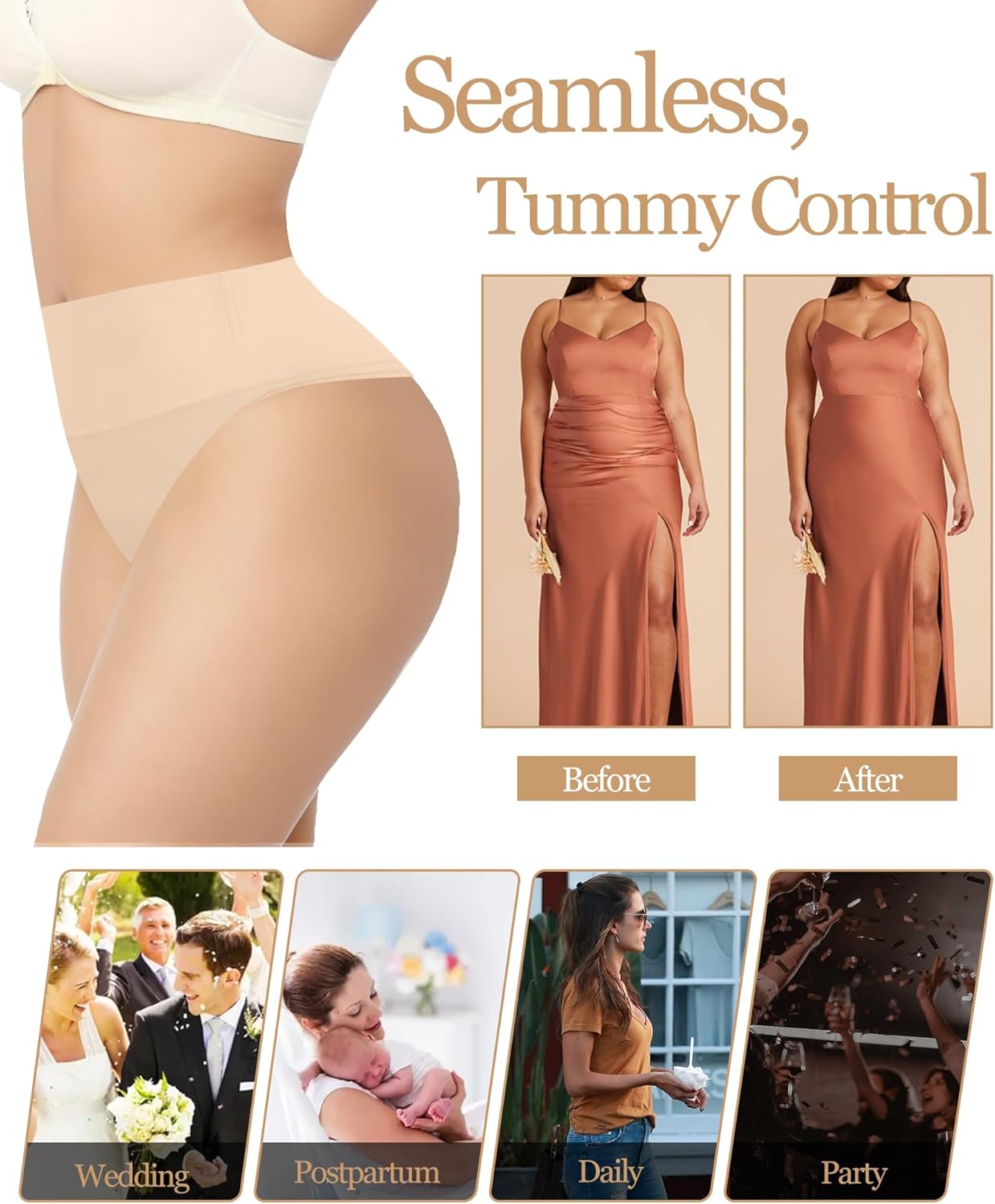 2 PACK Thong Shapewear Tummy Control, Shaping Seamless Underwear for Women, Body Shaper Tummy Control Panties Girdle - Image 3