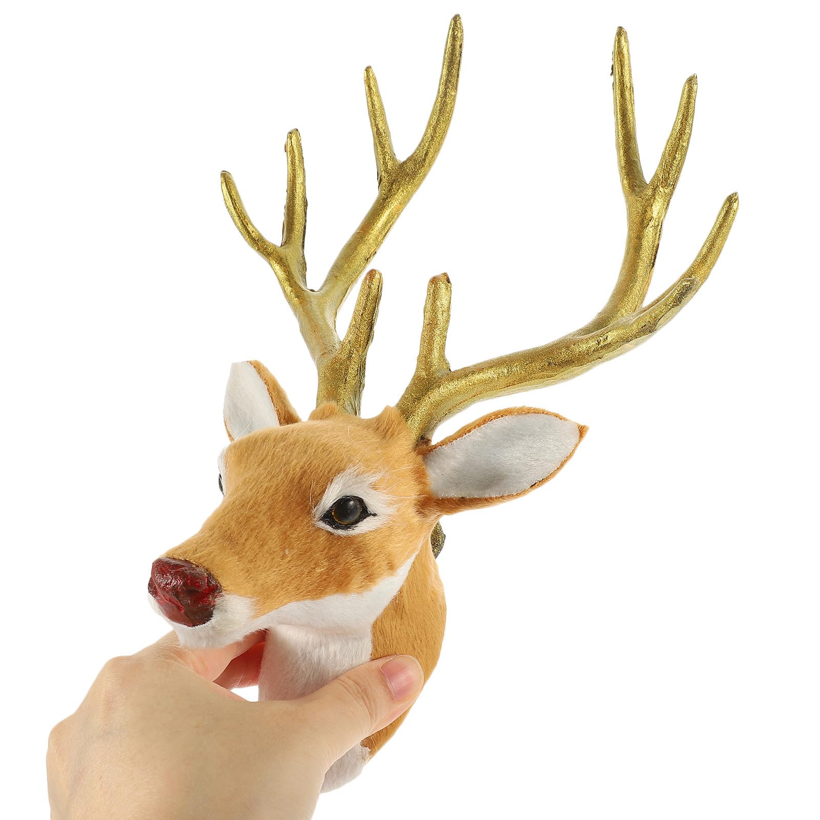 Beavorty Scultura di Testa di Renna Piccola Decorazione Natalizia Marrone Simulazione Testa di Cervo per Casa e Soggiorno Decorazioni da Tavolo per Festa e Natale