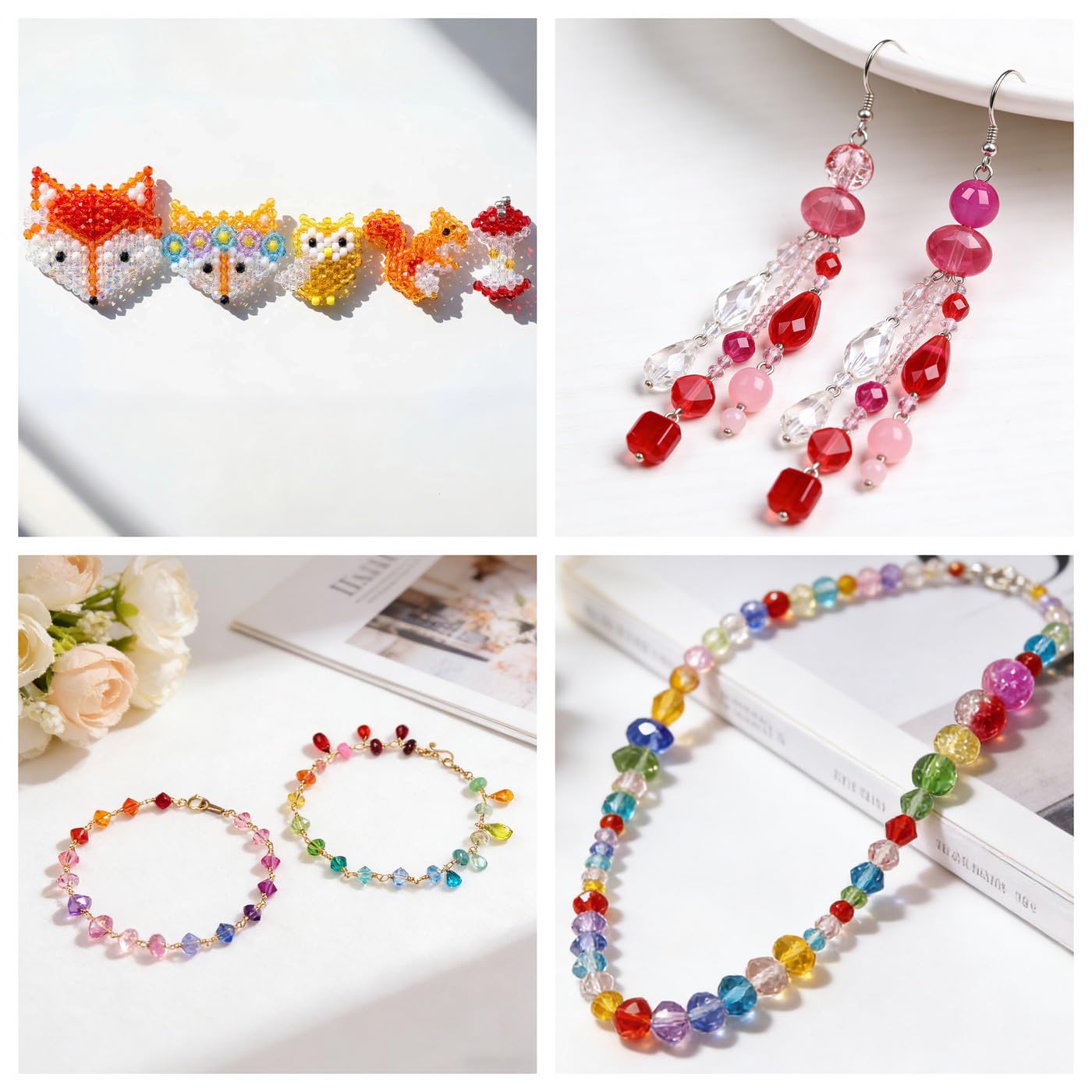 1200 Stück Glas Perlen für Armbänder, 4/6/8 mm Glasperlen zum Auffädeln mit Behälterbox, Grüne Perlen Kristallperlen, Glass Beads mit Loch für Basteln & Diy