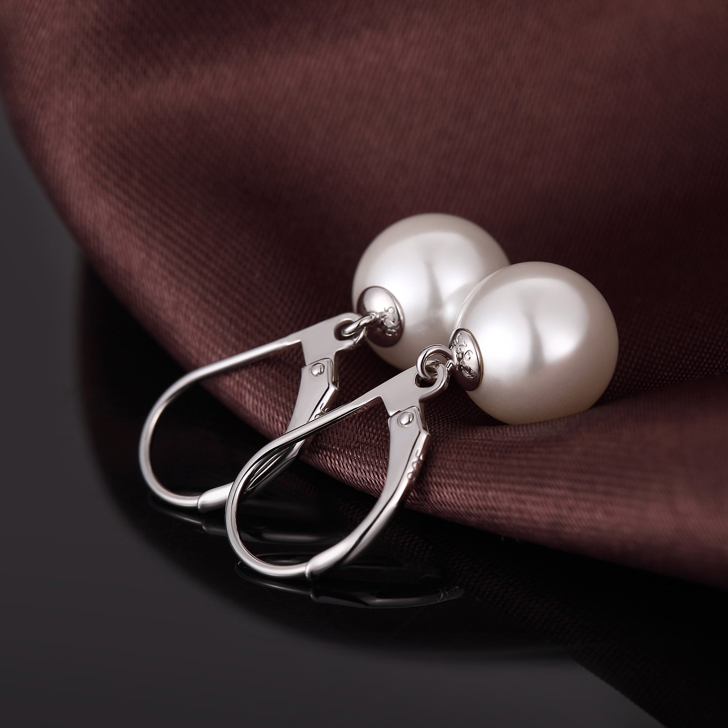 jiamiaoi Perlenohrringe Silber 925 Hängend Hebelrücken Perlen Ohrringe Hanger,18K Weißgold platted 925 Sterling Silber Ohrringe Perle 8mm-10mm Perlen Ohrhaenger