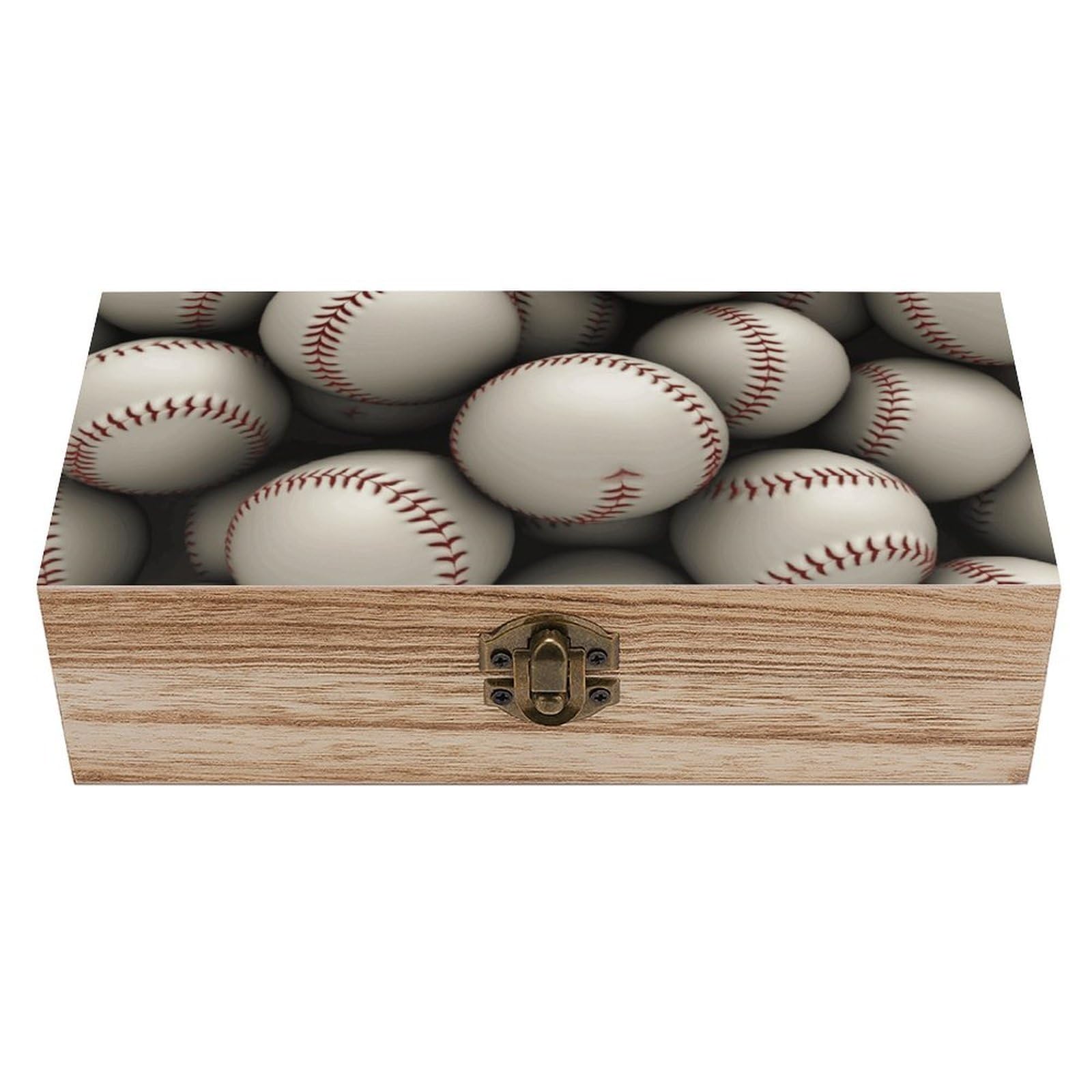 NONHAI Wooden Storage Box Baseball Wood Gift Box with Hinged Lid Vintage Decorative Jewelry Boxes Memory Box for Jewelry Art Hobbies Home Storage Treasure Keepsake Gift 7.9''x3.9''x2.3''