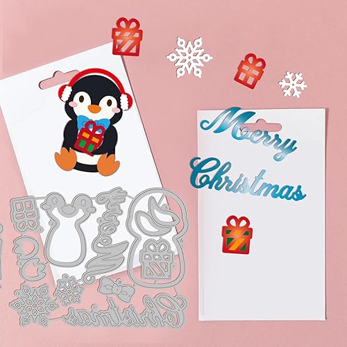 Miniatura 3 de GLOBLELAND Troqueles de corte de pingüino de invierno, para regalo, troqueles de acero, copos de nieve, palabras troqueladas para álbumes de