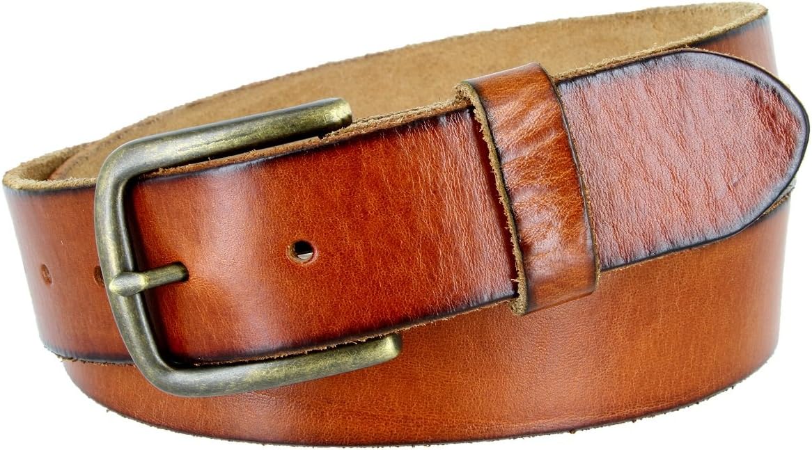 Men's Casual Jeans Belt made with Vintage Full Grain Leather 1-1/2" = 38mm wide