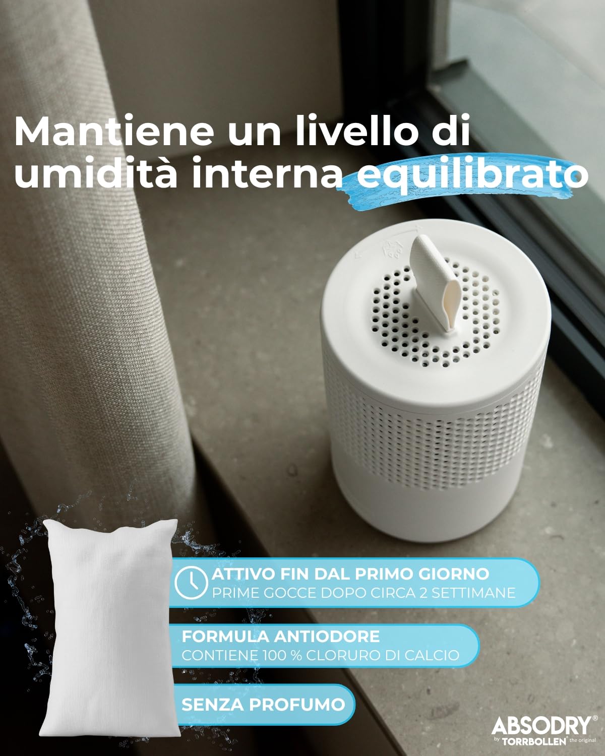 AbsoDry - Ricarica deumidificatore 2x600g - Compatibilità universale - Previene odori e trattiene l'umidità - Sali anti umidità per deumidificatore - Ricarica sali assorbi umidità