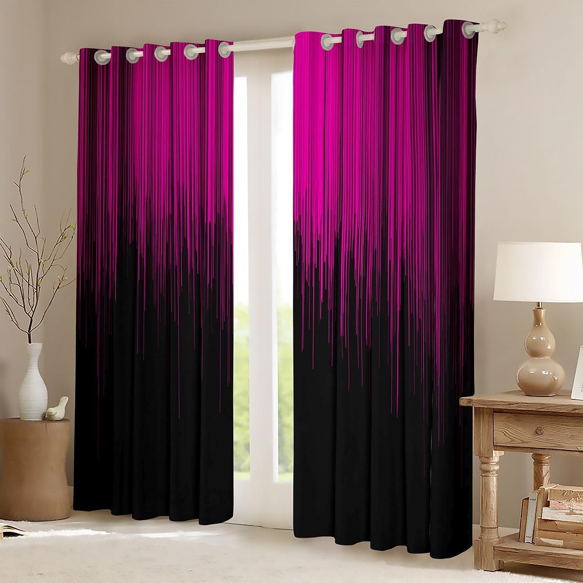 Feelyou Ombre Curtains for Bedroom Living Room Stripes Blackout Shades Abstract Art Room Darkening Curtain Luxury Window Treatments, 2 Panels 38 x 45 Inch Decor image 2