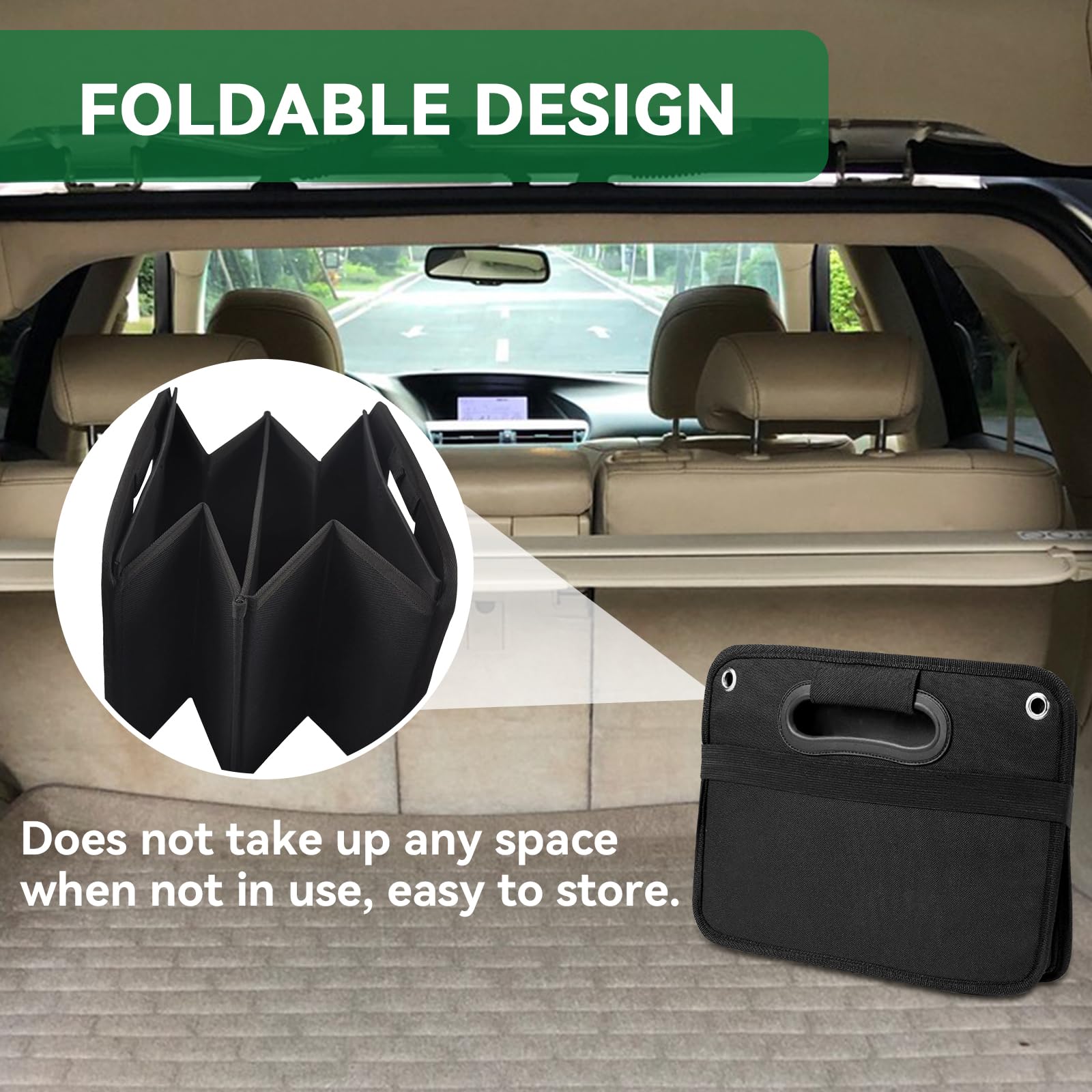 Organisateur de Coffre de Voiture XL,Sac de Coffre Pliant avec Velcro Anti-Dérapant, Boîte Pliante pour Voiture Spacieuse,avec Compartiments,Fond Antidérapant,Boîte à Outils Voiture - Noir