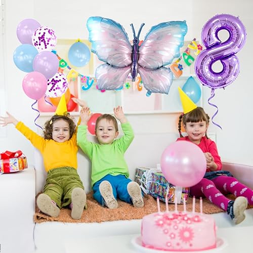 Miniatura 3 de Decoraciones de cumpleaños de mariposa con globo de mariposa para niñas (mariposa 8)