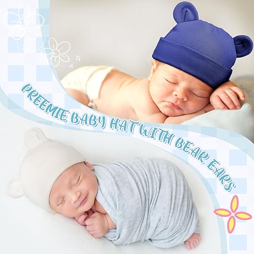 Miniatura 6 de Toulite 6 unidades de gorros prematuros de algodón para bebés prematuros gorros de bebé lindo gorro de oso orejas de hospital para bebés prematuros