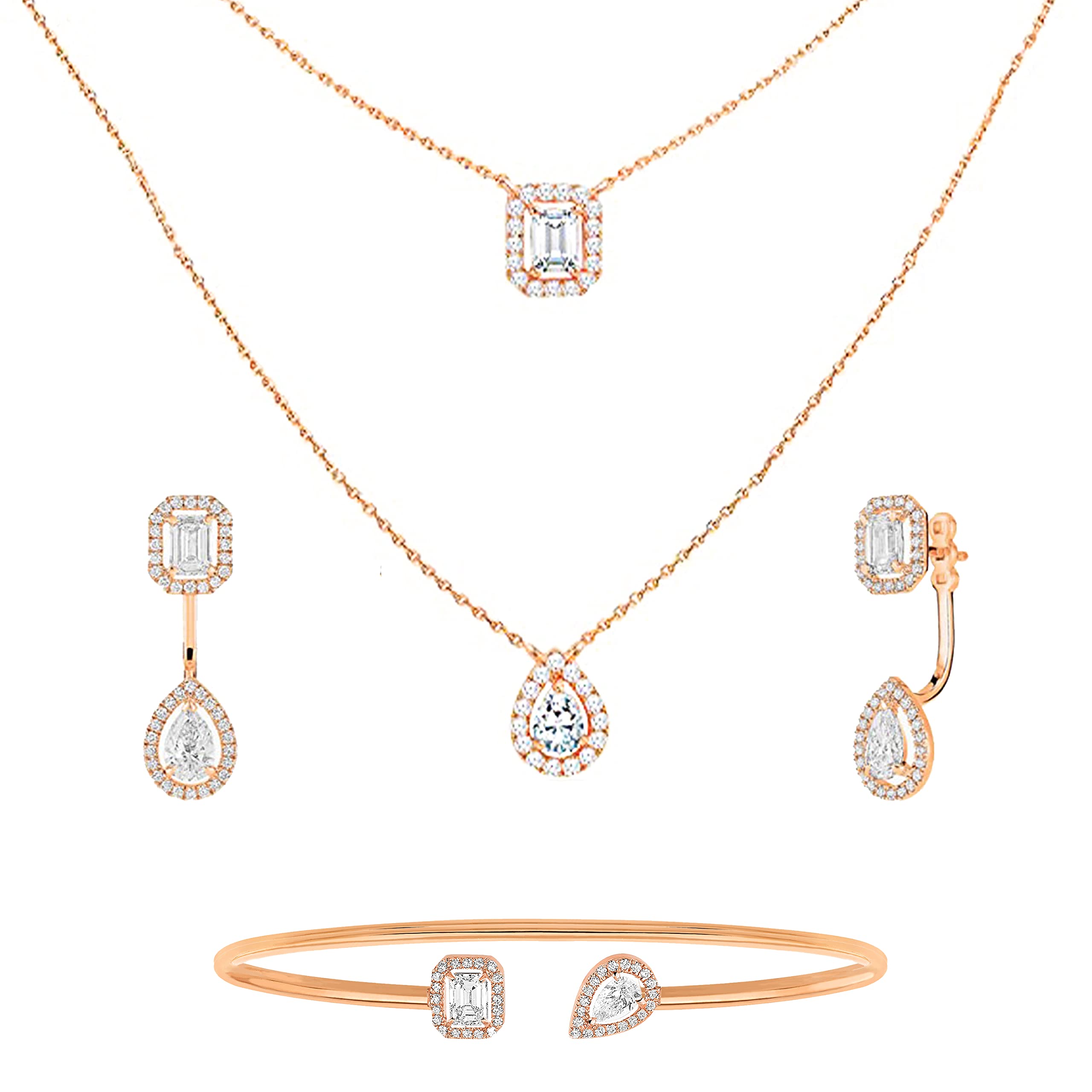 MINUTIAE Austrian Cubic Zirconia Diamond Elegant Stylish Charm Brass Chain Jewellery Set for Women & Girls - Rose Gold | Includes Pendant Necklace, Earrings, Bracelet (B0BHDT9NFS) Amazon Price History, Amazon Price Tracker